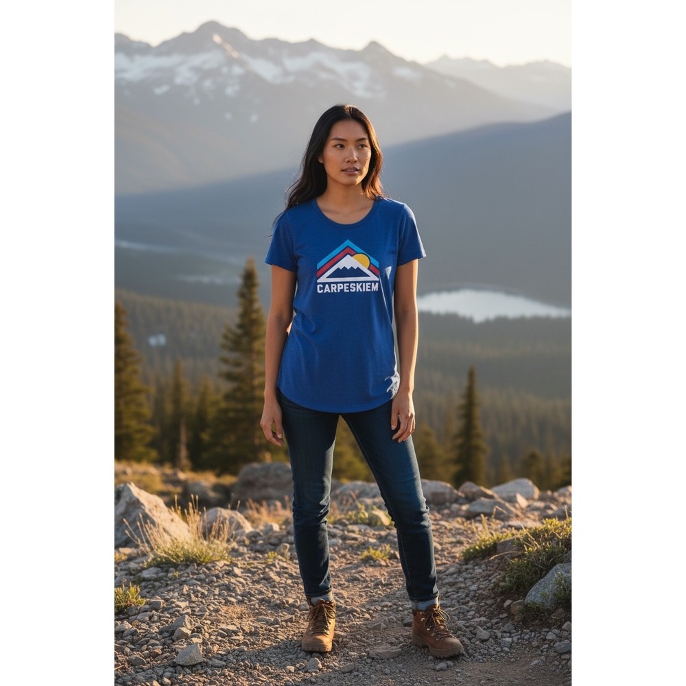 Tipsy Elves Blue CARPE SKIEM T‎ Shirt Women's Casual Outdoor Adventure Tee